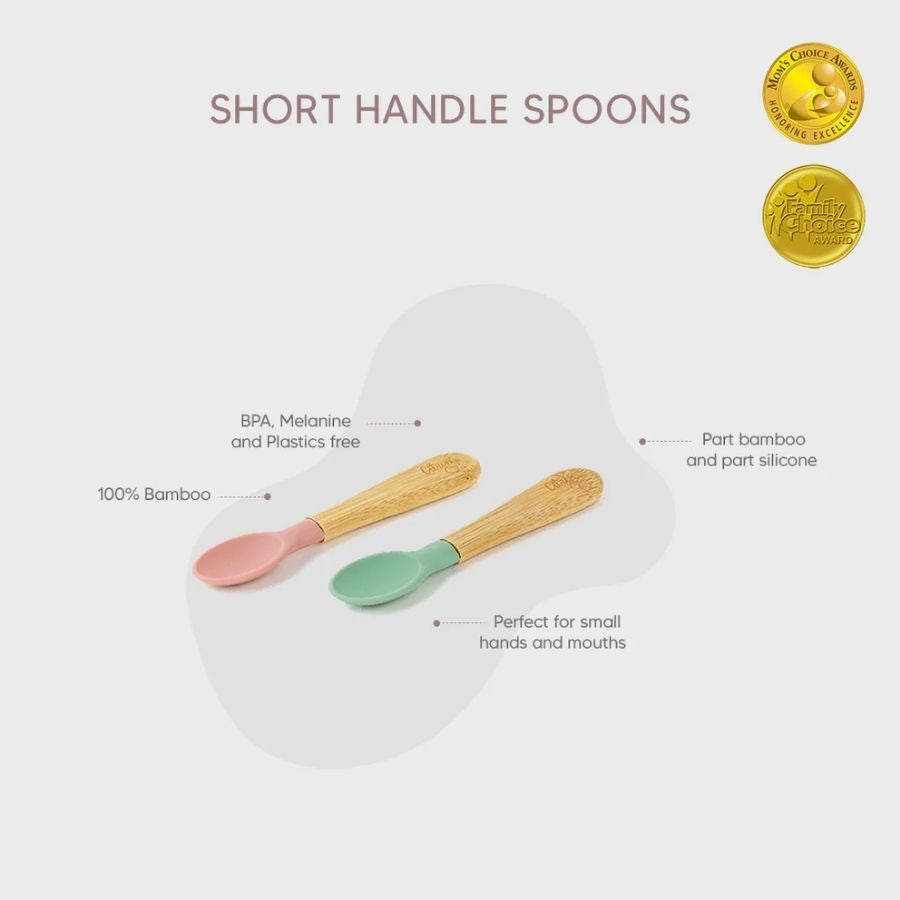 Citron Organic Bamboo Spoons Set of 2 Green Blush Pink