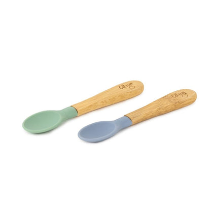 Citron Organic Bamboo Spoons Set of 2 Green Dusty Blue