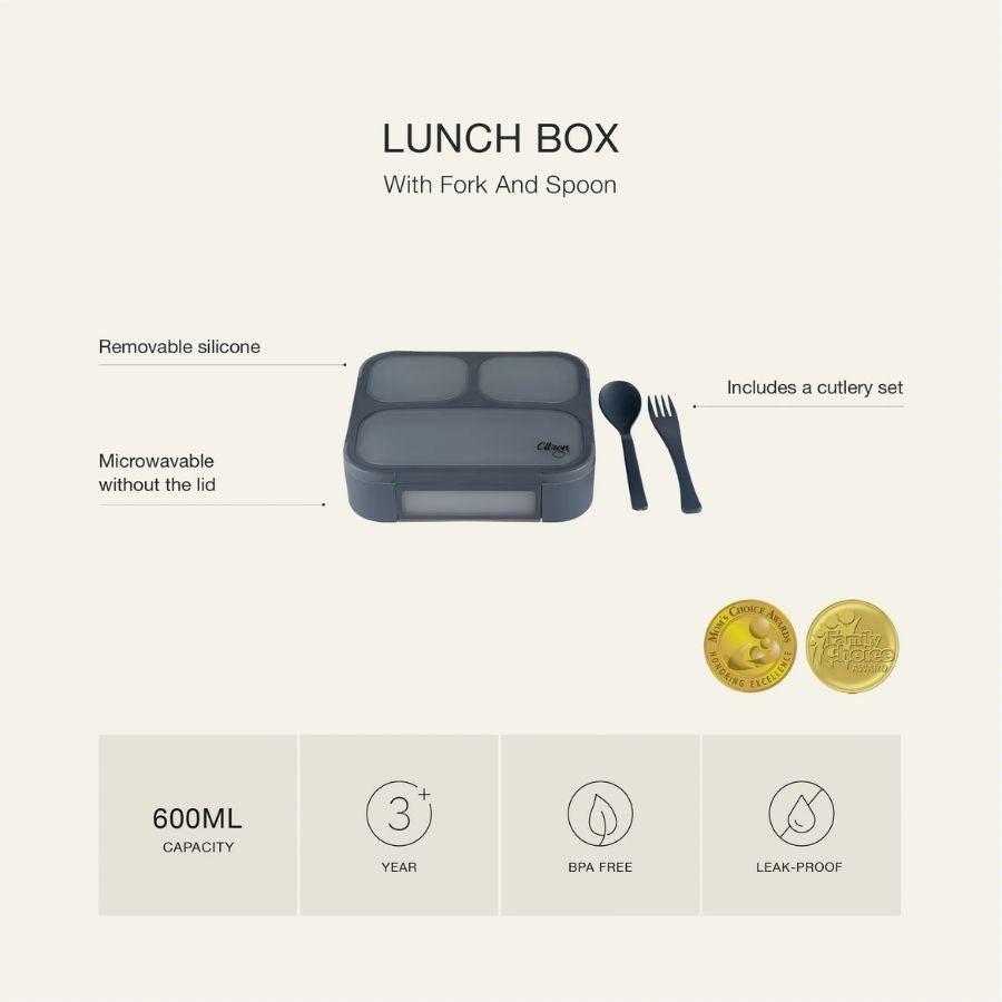 Lunchbox with Fork and Spoon - Portable Insulated Bento Box for School Work Travel