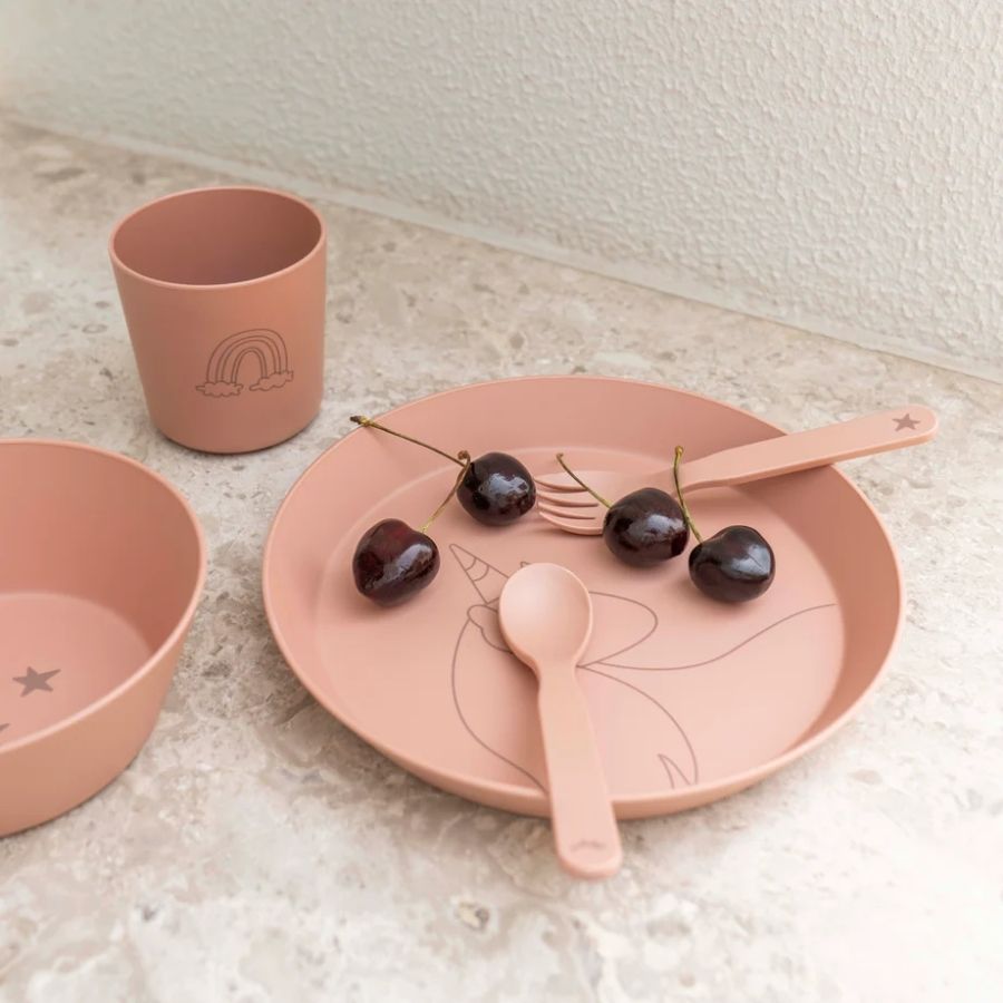 Citron PLA Tableware and Cutlery Set with Case - Sustainable Reusable Kids Dinnerware