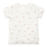 Short Sleeve Ruffle Neck T-shirt - White Meadows