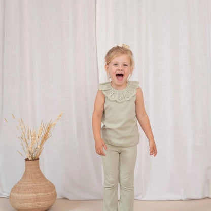 بنطلون واسع مضلع - أخضر عشبي