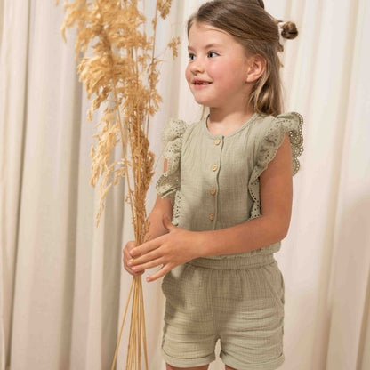 جمبسوت مطرز من الموسلين - أخضر عشبي