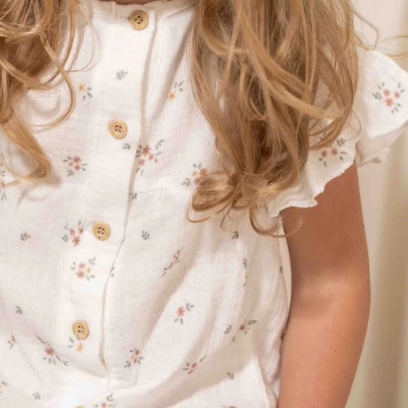 فستان موسلين بأكمام قصيرة - وايت ميدوز