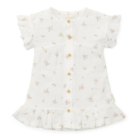 *Pre-order May* Muslin Short Sleeve Dress - White Meadows