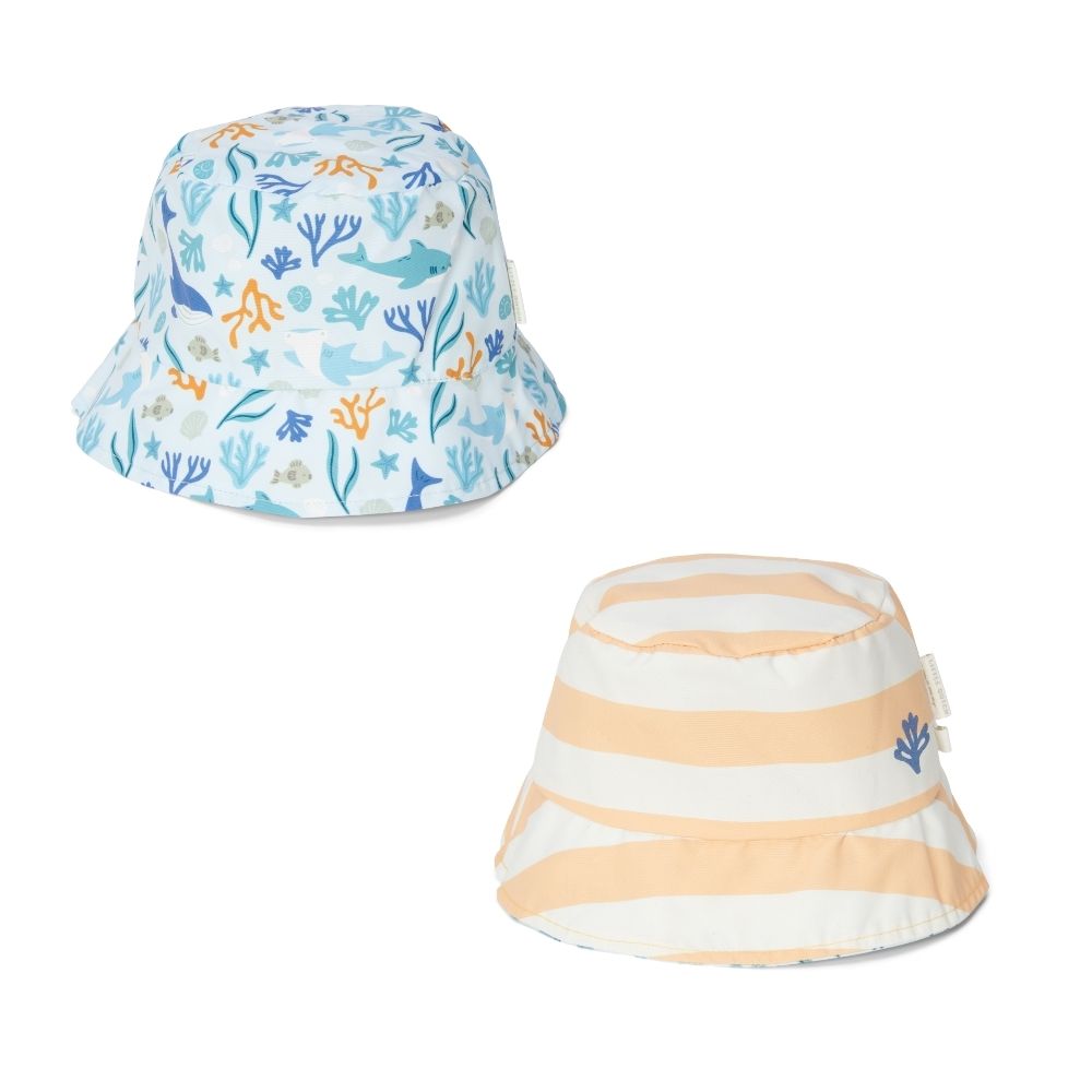 Reversible Sun Hat Honey Stripes / Ocean Dreams Blue