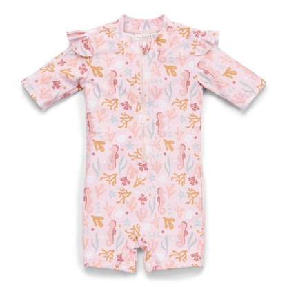 ملابس سباحة بأكمام قصيرة وكشكشة أوشن دريمز وردي