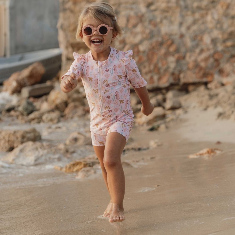 ملابس سباحة بأكمام قصيرة وكشكشة أوشن دريمز وردي