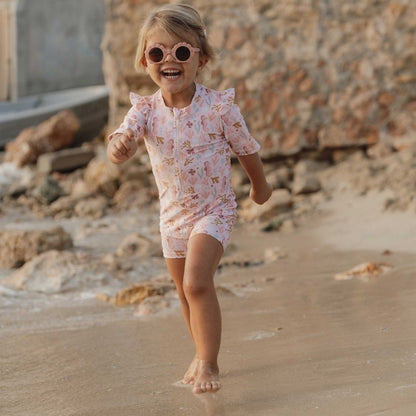 ملابس سباحة بأكمام قصيرة وكشكشة أوشن دريمز وردي