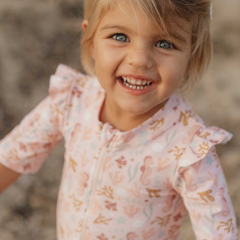 ملابس سباحة بأكمام قصيرة وكشكشة أوشن دريمز وردي