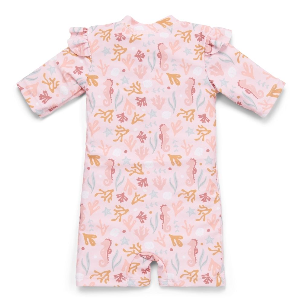 ملابس سباحة بأكمام قصيرة وكشكشة أوشن دريمز وردي