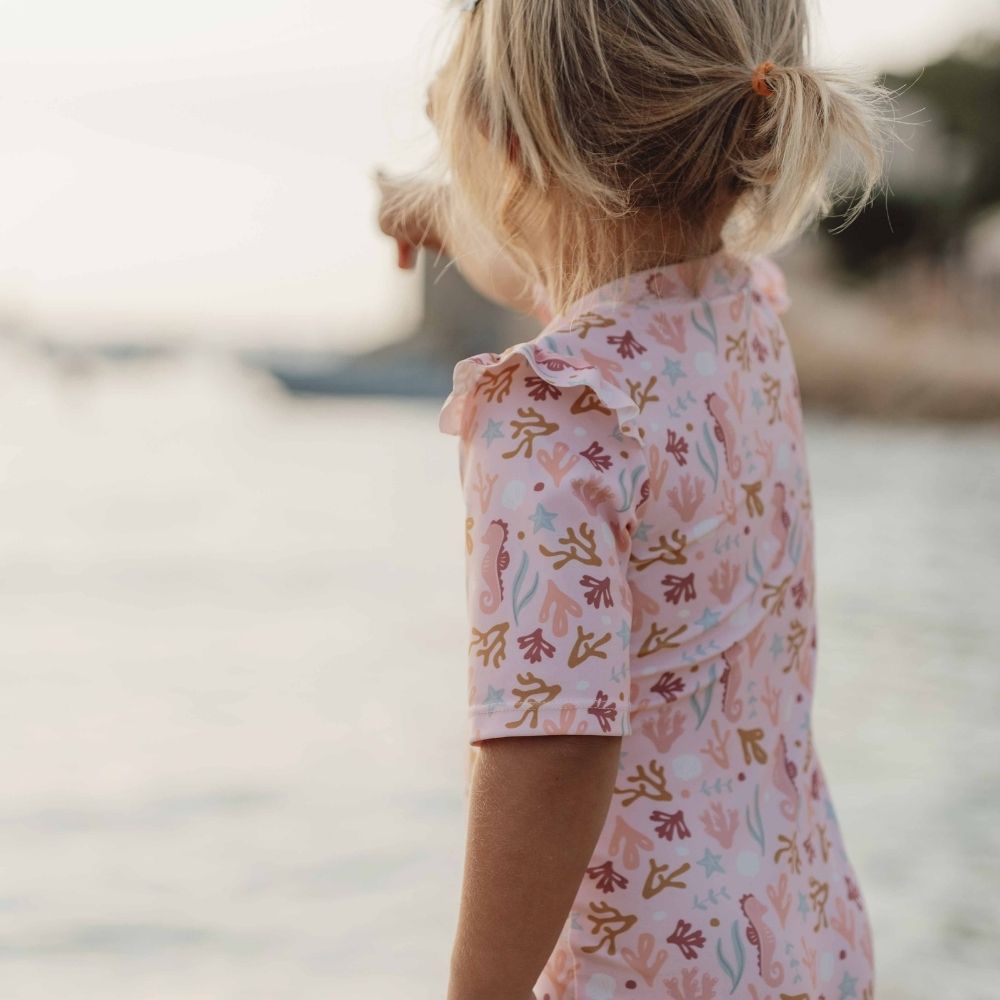 ملابس سباحة بأكمام قصيرة وكشكشة أوشن دريمز وردي