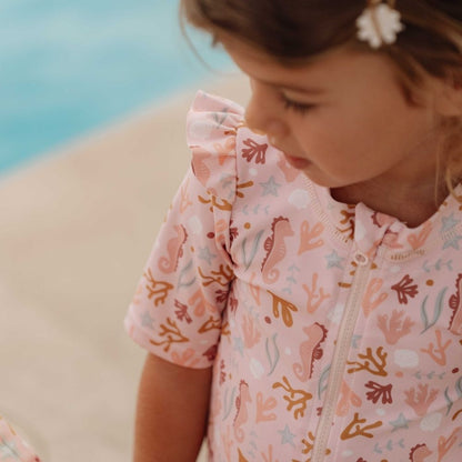 ملابس سباحة بأكمام قصيرة وكشكشة أوشن دريمز وردي