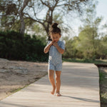 Swimsuit Short Sleeves Ruffles Blue Daisies