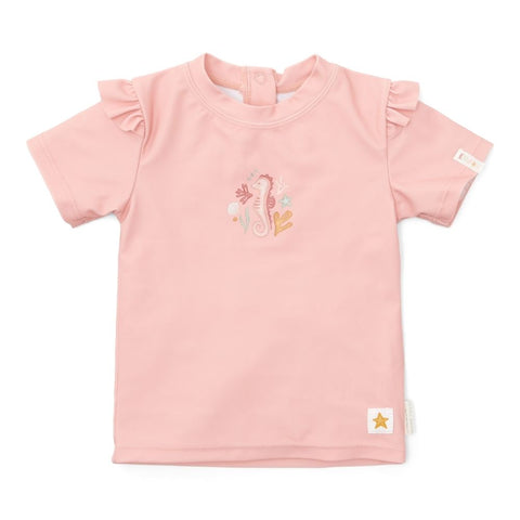 *Pre-order May* Swim T-shirt Short Sleeves Ruffles Seahorse Pink