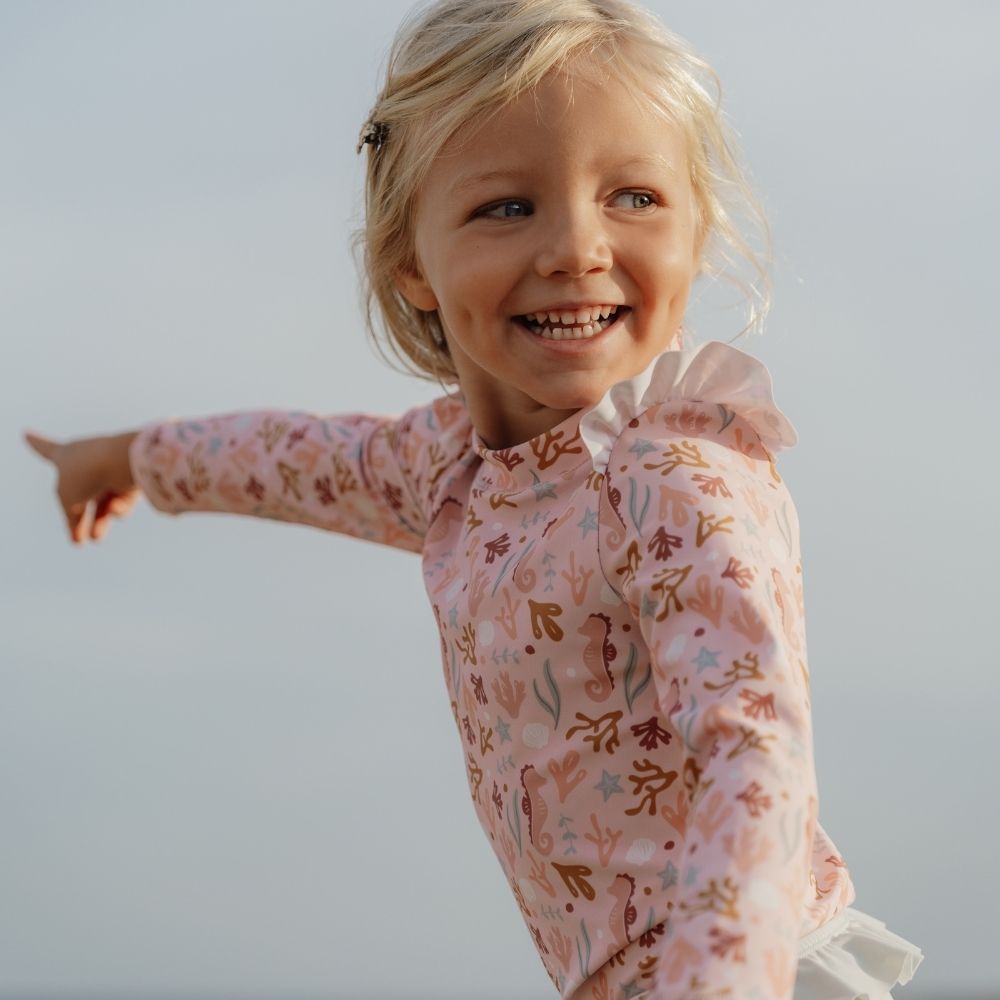 تي شيرت سباحة بأكمام طويلة وكشكشة أوشن دريمز وردي