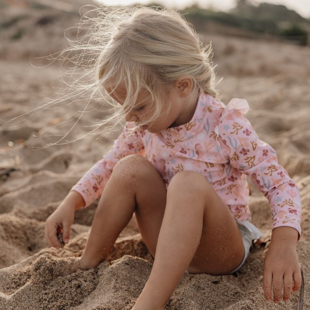 تي شيرت سباحة بأكمام طويلة وكشكشة أوشن دريمز وردي