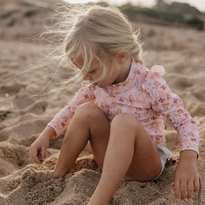 تي شيرت سباحة بأكمام طويلة وكشكشة أوشن دريمز وردي