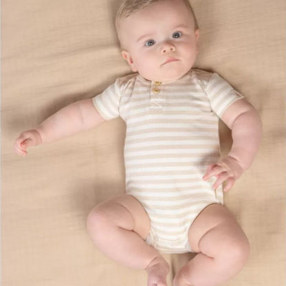 Short Sleeve Bodysuit - Stripe Sand / White