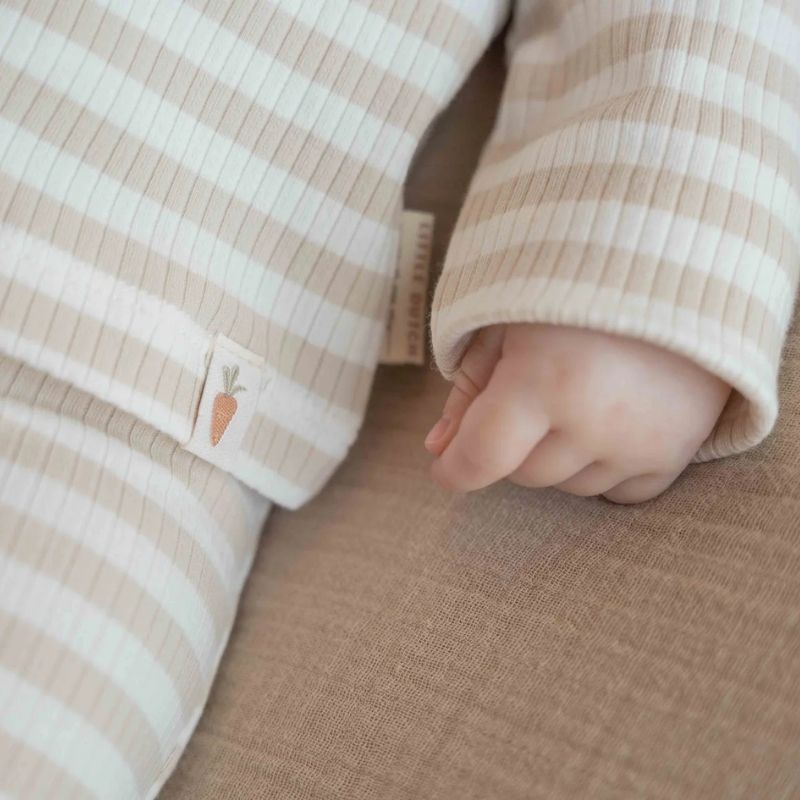 تي شيرت بأكمام طويلة - مخطط رملي / أبيض