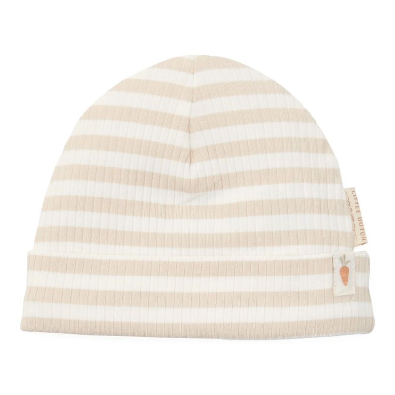 Newborn Baby Hat - Stripe Sand / White