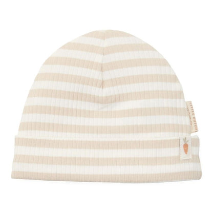 Newborn Baby Hat - Stripe Sand / White