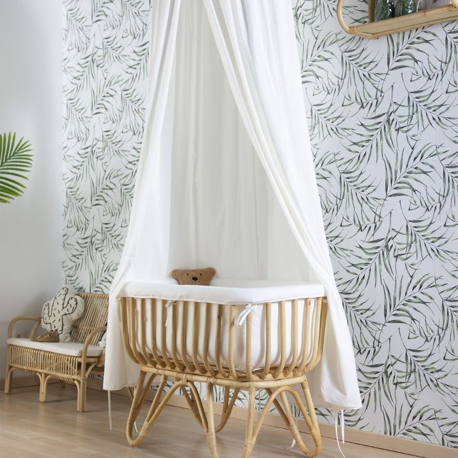 سرير من الخيزران 80×40 + مرتبة + غطاء أبيض فاتح بني