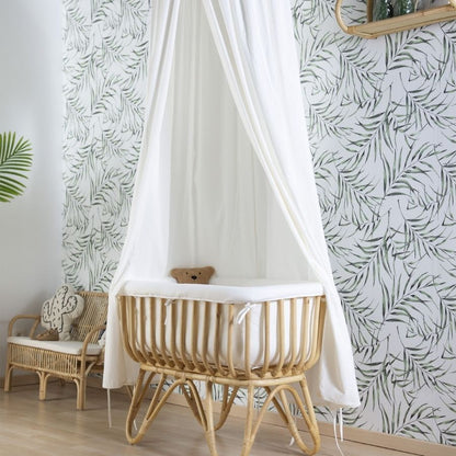 سرير من الخيزران 80×40 + مرتبة + غطاء أبيض فاتح بني