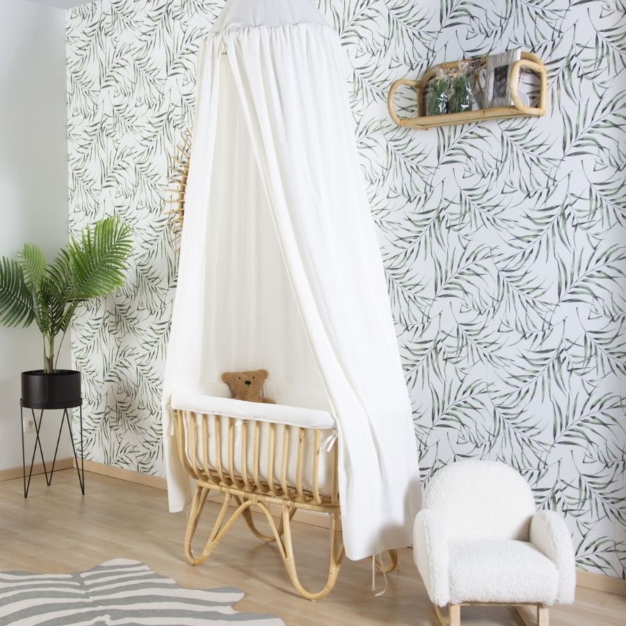 سرير من الخيزران 80×40 + مرتبة + غطاء أبيض فاتح بني