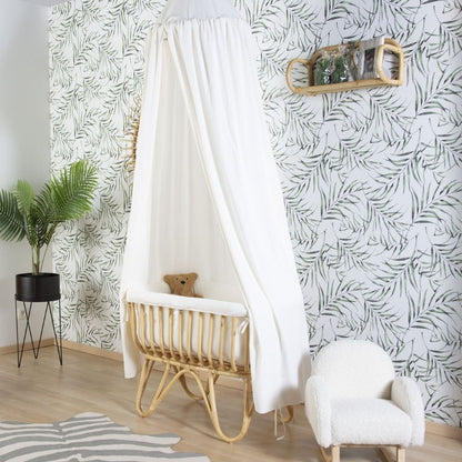 سرير من الخيزران 80×40 + مرتبة + غطاء أبيض فاتح بني