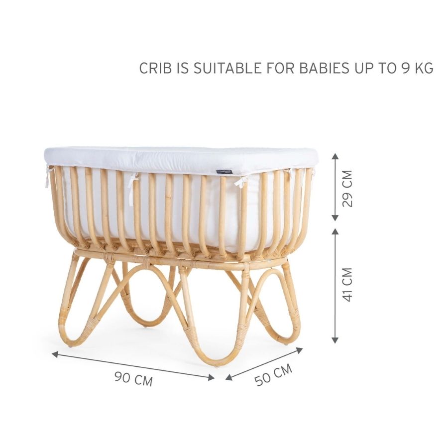 سرير من الخيزران 80×40 + مرتبة + غطاء أبيض فاتح بني