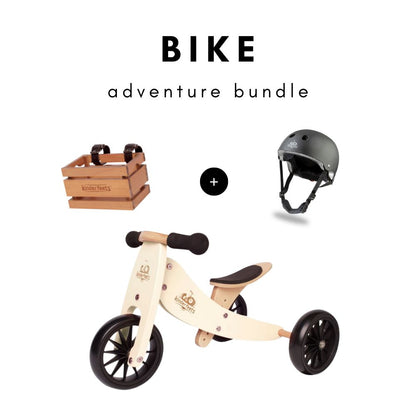 Cream 2-in-1 Tiny Tot Balance Bike Adventure Bundle (Black Helmet + Crate Basket)