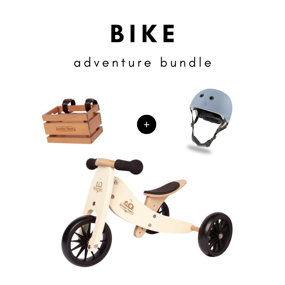 Cream 2-in-1 Tiny Tot Balance Bike Adventure Bundle (Blue Helmet + Crate Basket)