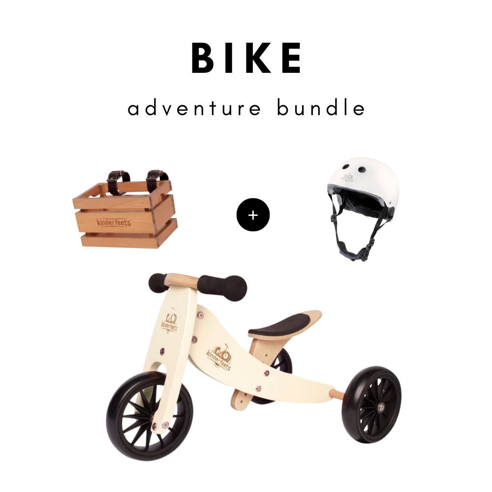 Cream 2-in-1 Tiny Tot Balance Bike Adventure Bundle (White Helmet + Crate Basket)