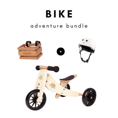 Cream 2-in-1 Tiny Tot Balance Bike Adventure Bundle (White Helmet + Crate Basket)