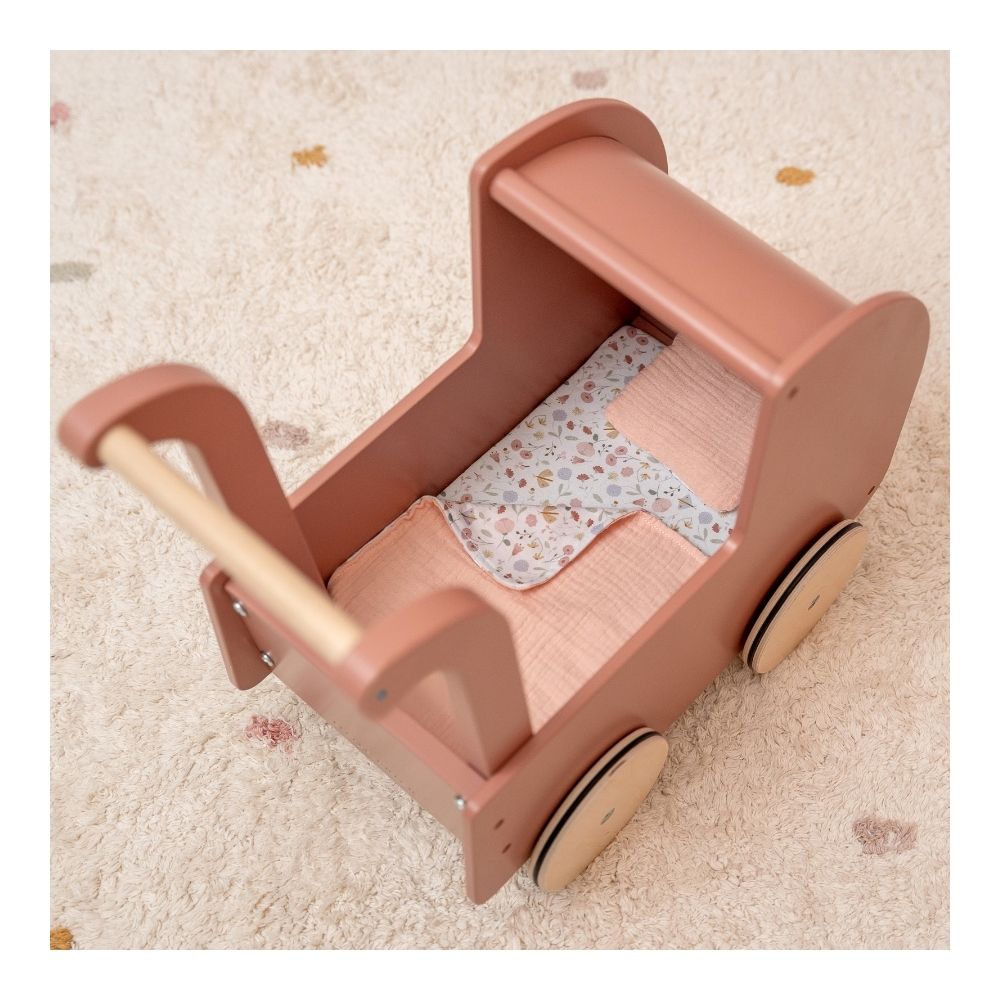 Wooden Doll Pram with Blanket Set
