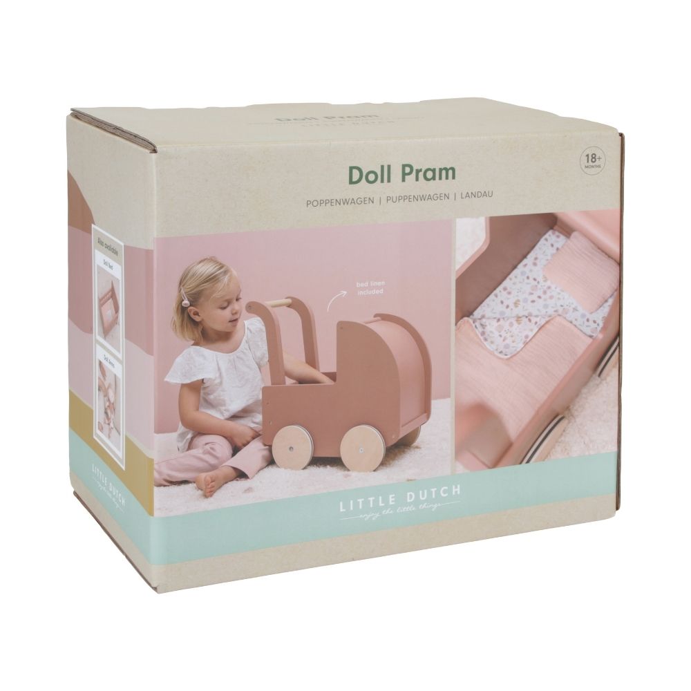 Wooden Doll Pram with Blanket Set
