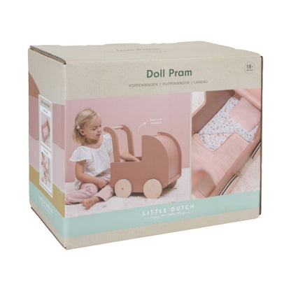 Wooden Doll Pram with Blanket Set