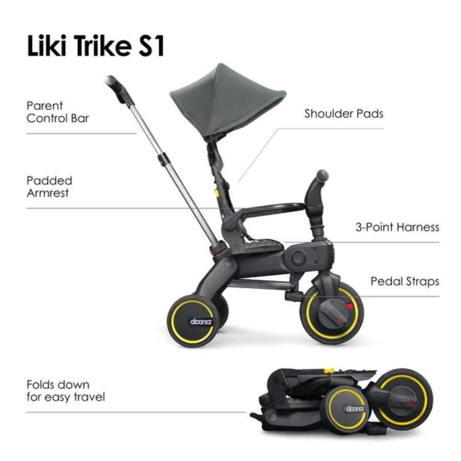 دراجة ثلاثية العجلات Doona Liki Trike S1 المدمجة القابلة للطي - رمادي هاوند