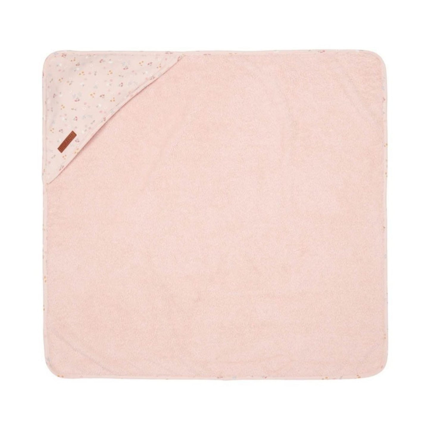 منشفة بغطاء رأس مزينة بزهور وردية صغيرة