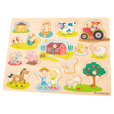 New Classic Toys | Peg Puzzle - Farm - 16 pieces | Age 2 Years+