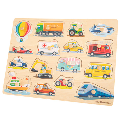 New Classic Toys | Peg Puzzle - Transport - 16 Pieces | Age 2 Years+