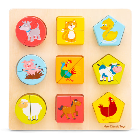 New Classic Toys | Shape Block Puzzle - Animals | Age 2 Years+