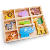 New Classic Toys | Wooden Safari Animals Set | Age 1-5 Years+