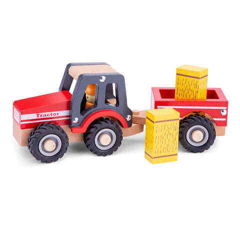 New Classic Toys | Wooden Tractor with Trailer - Hay Stacks