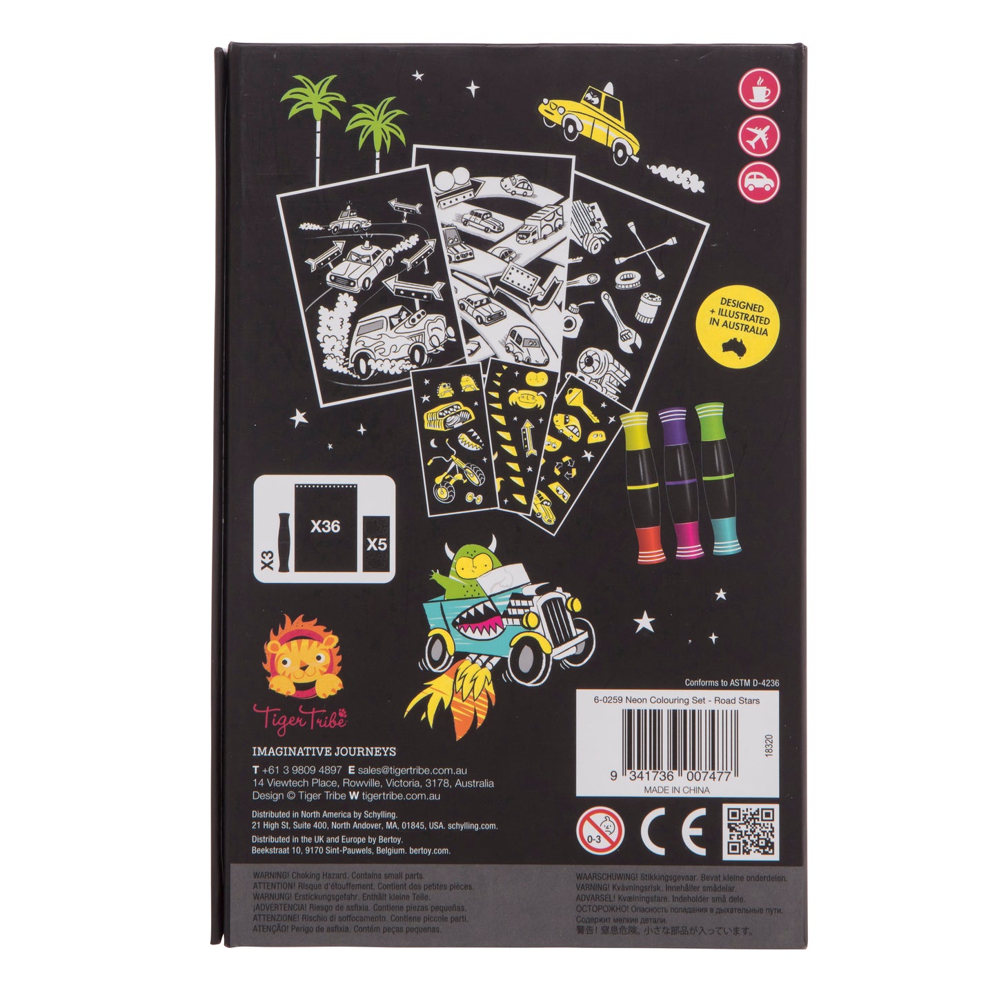 Neon Colouring Set - Road Stars - Sweet Pea Kids