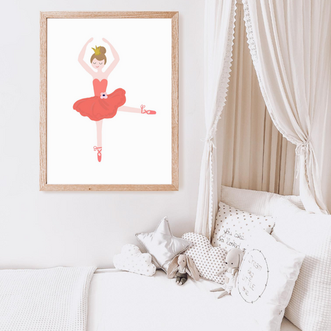 Sweet Pea - Red Floral Ballerina  Wall Art Print - Sweet Pea Kids