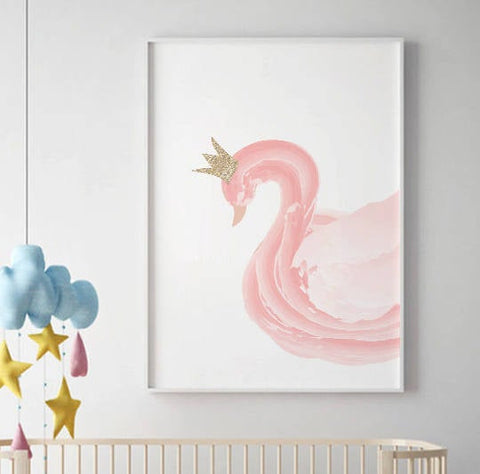 Sweet Pea - Pink Swan Glitter Crown  Wall Art Print - Sweet Pea Kids