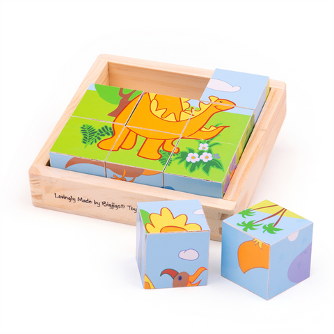 Bigjigs | Wooden Dinosaur Cube Puzzle | Age 10 Months+