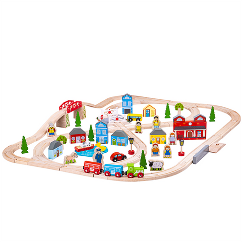 Bigjigs Wooden Toys | Town & Country Train Set | Age 3 Years+ | 